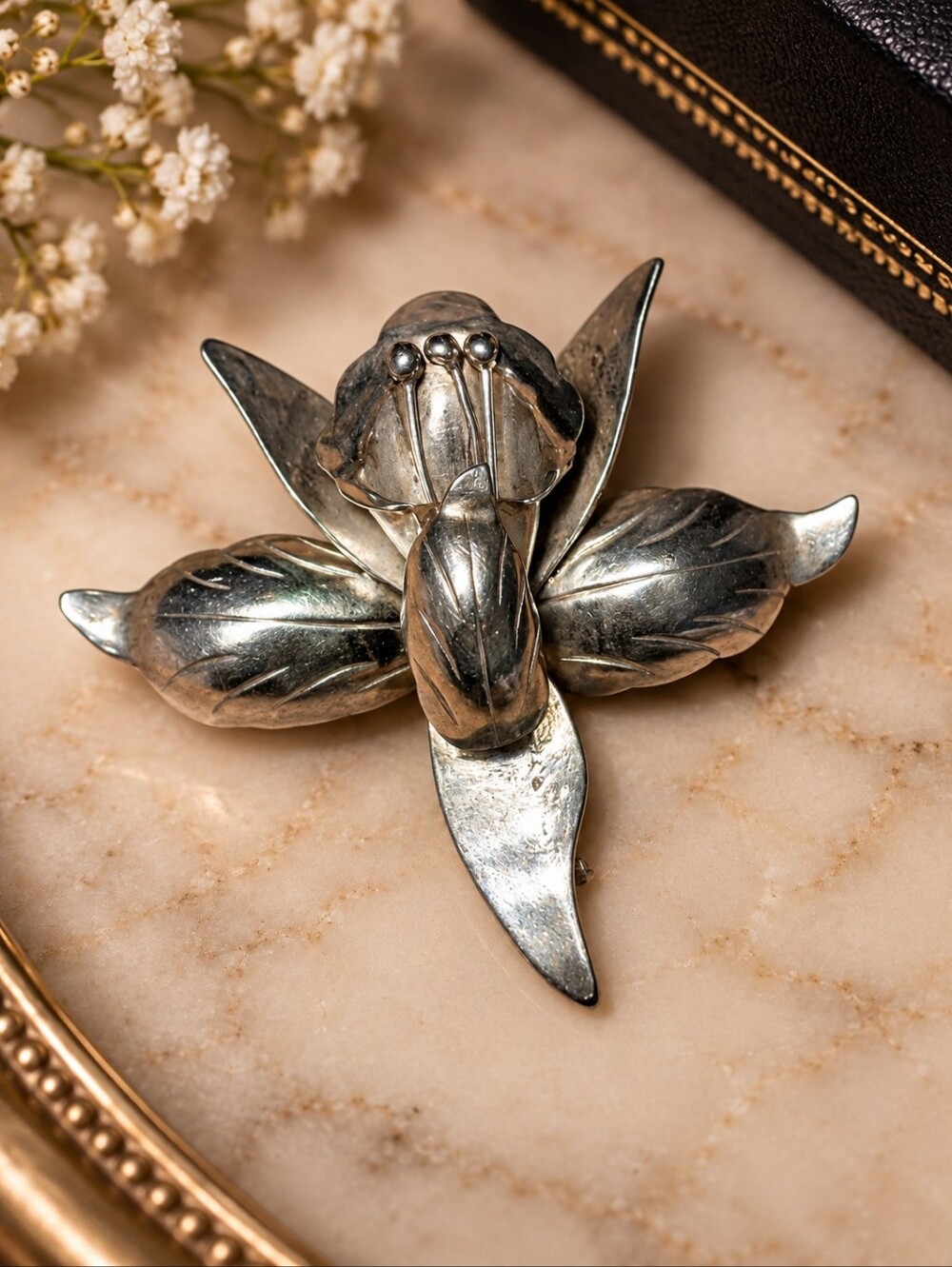 Vintage sterling silver 925 orchid brooch
